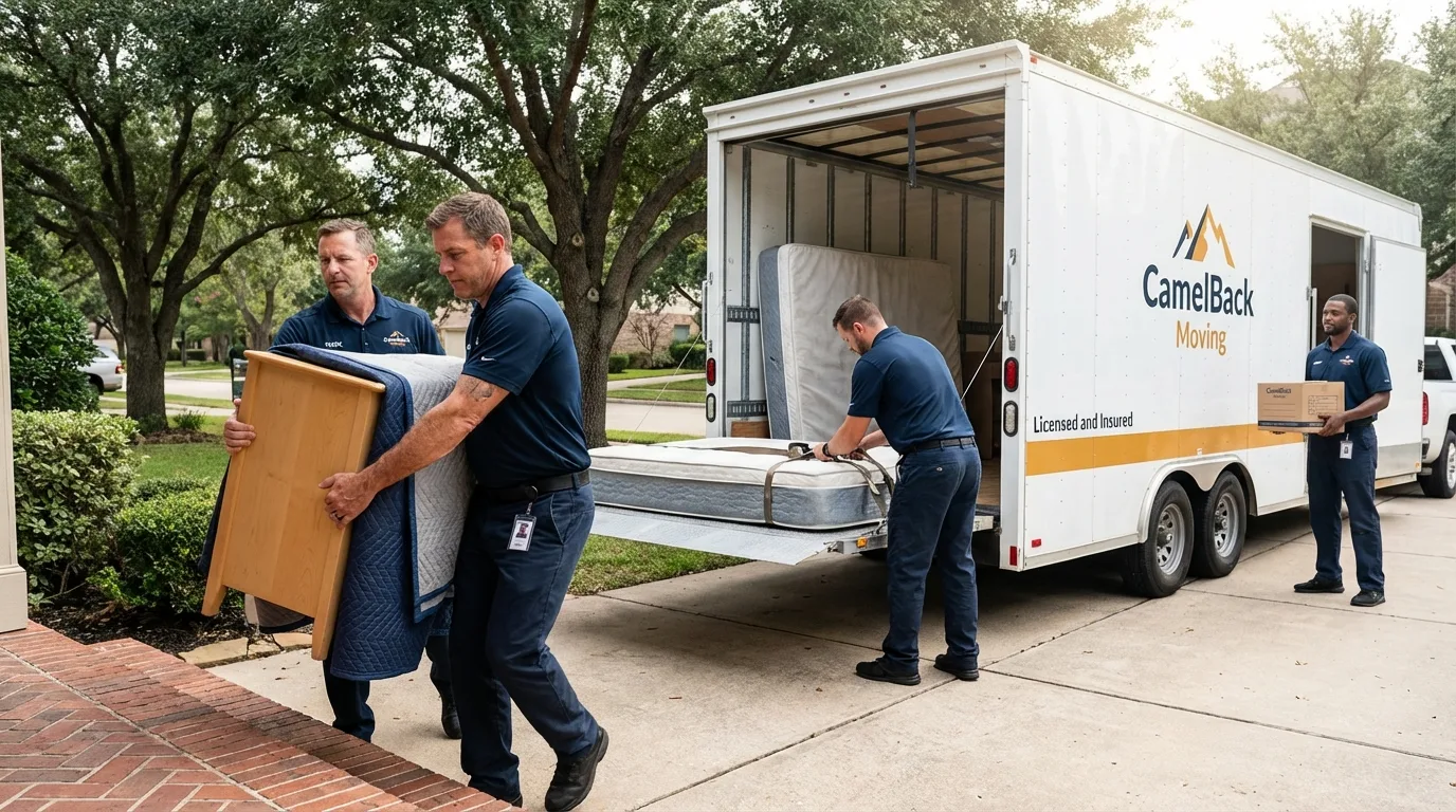 Crew loading residential truck for cross-state move from Pinckney, MI