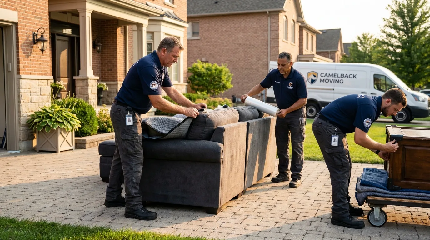 Large estate moving crew wrapping furniture in Pinckney, MI